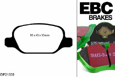 DP21338, Fiat Panda, 1.4 Classic 100 PK 2010-2012, EBC Greenstuff remblokken set achteras, Voor modellen met TRW remklauwen aan de achteras, Voor modellen met remschijf diameter van 240mm aan de achteras