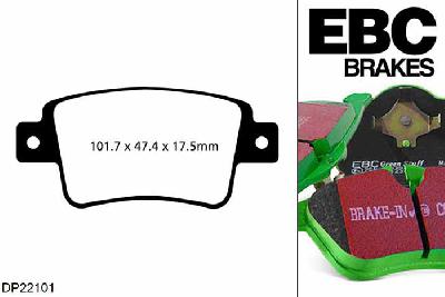 DP22101, Fiat Punto Evo, 1.4 Turbo 2009-2012, EBC Greenstuff remblokken set achteras, Voor modellen met remschijf diameter van 264mm aan de achteras