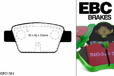DP21381, Fiat Stilo Multiwagon, 1.9 TD 90 PK 2004-2007, EBC Greenstuff remblokken set achteras, Voor modellen met Bosch remklauwen aan de achteras, Voor modellen met remschijf diameter van 251mm aan de achteras