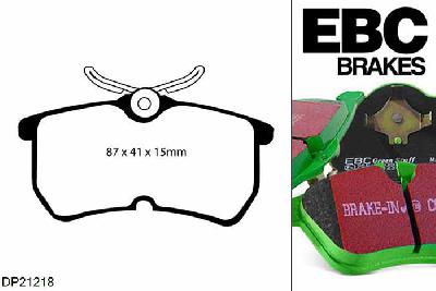 DP21218, Ford Focus Mk1, 1.6 1998-2005, EBC Greenstuff remblokken set achteras, Voor modellen met Girling/TRW remklauwen aan de achteras, Voor modellen met remschijf diameter van 253mm aan de achteras