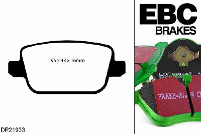 DP21933, Ford Mondeo Mk4, 1.6 2007-2014, EBC Greenstuff remblokken set achteras, Voor modellen met TRW remklauwen aan de achteras, Voor modellen met remschijf diameter van 302mm aan de achteras