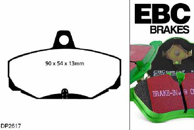DP2617, Ford Sierra, 2.0 1990-1993, EBC Greenstuff remblokken set achteras, Voor modellen met Girling/TRW remklauwen aan de achteras, Voor modellen met remschijf diameter van 253mm aan de achteras