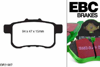DP21987, Honda Accord, 2.2 TD Tourer (CW3) 2008-2015, EBC Greenstuff remblokken set achteras, Voor modellen met remschijf diameter van 282mm aan de achteras