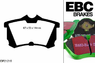 DP21216, Honda Accord Type-R, 2.2 (CH) 1999-2003, EBC Greenstuff remblokken set achteras, Voor modellen met Girling/TRW remklauwen aan de achteras, Voor modellen met remschijf diameter van 260mm aan de achteras
