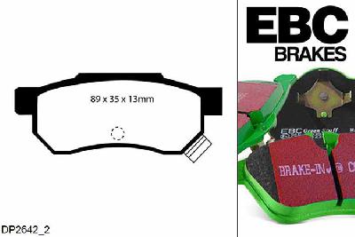 DP2642/2, Honda Civic (5th Gen), 1.6 ESi (EH9) 1991-1996, EBC Greenstuff remblokken set achteras, Voor modellen met Akebono remklauwen aan de achteras, Voor modellen met remschijf diameter van 238mm aan de achteras