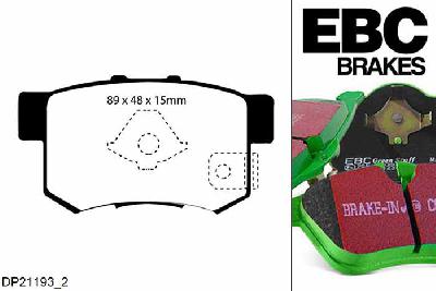 DP21193/2, Honda CR-V, 2.0 2005-2007, EBC Greenstuff remblokken set achteras, Voor modellen met remschijf diameter van 304mm aan de achteras
