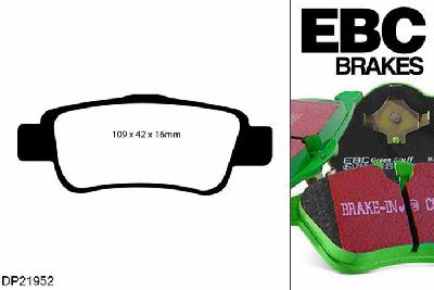 DP21952, Honda CR-V, 2.2 TD 2007-2012, EBC Greenstuff remblokken set achteras, Voor modellen met remschijf diameter van 302mm aan de achteras