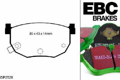 DP2528, Hyundai Coupe, 1.6 2002-2009, EBC Greenstuff remblokken set achteras, Voor modellen met Sumitomo remklauwen aan de achteras, Voor modellen met remschijf diameter van 258mm aan de achteras