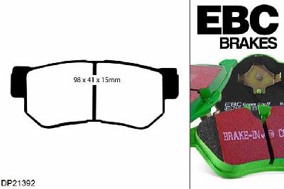 DP21392, Hyundai Matrix, 1.6 2002-2007, EBC Greenstuff remblokken set achteras, Voor modellen met Akebono remklauwen aan de achteras, Voor modellen met remschijf diameter van 262mm aan de achteras
