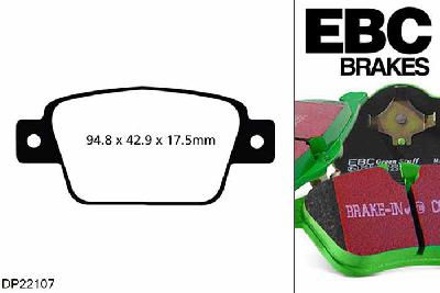 DP22107, Lancia Delta, 1.4 Turbo 120 PK 2010-, EBC Greenstuff remblokken set achteras, Voor modellen met remschijf diameter van 251mm aan de achteras