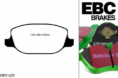 DP21425, Lancia Delta, 1.8 Turbo 2008-2010, EBC Greenstuff remblokken set achteras, Voor modellen met Girling/TRW remklauwen aan de achteras, Voor modellen met remschijf diameter van 251mm aan de achteras