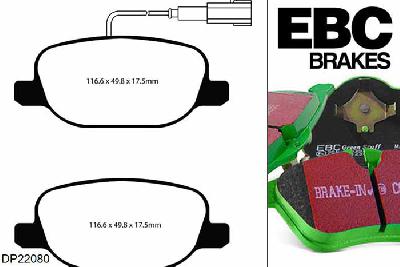 DP22080, Lancia Delta, 1.8 Turbo 2010-, EBC Greenstuff remblokken set achteras, Voor modellen met remschijf diameter van 251mm aan de achteras
