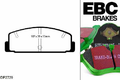 DP2729, Mazda 6, 2.0 TD (GG) 121 PK 2002-2004, EBC Greenstuff remblokken set achteras, Voor modellen met Akebono remklauwen aan de achteras, Voor modellen met remschijf diameter van 280mm aan de achteras