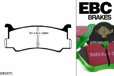 DP2673, Mazda MX3, 1.6 1991-1997, EBC Greenstuff remblokken set achteras, Voor modellen met Akebono remklauwen aan de achteras, Voor modellen met remschijf diameter van 252mm aan de achteras