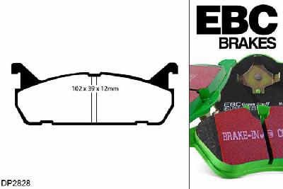 DP2828, Mazda MX5 Mk1 (NA), 1.6 1989-1998, EBC Greenstuff remblokken set achteras, Voor modellen met Akebono remklauwen aan de achteras, Voor modellen met remschijf diameter van 231mm aan de achteras