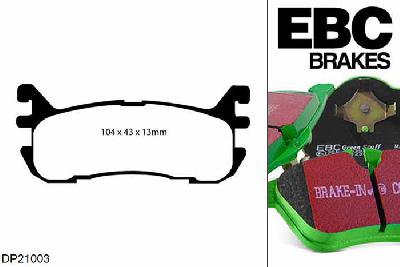 DP21003, Mazda MX5 Mk1 (NA), 1.8 1994-1998, EBC Greenstuff remblokken set achteras, Voor modellen met Akebono remklauwen aan de achteras, Voor modellen met remschijf diameter van 252mm aan de achteras