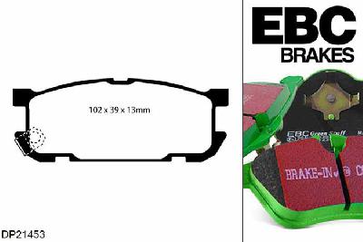 DP21453, Mazda MX5 Mk2 (NB), 1.8 (Sport) 2001-2005, EBC Greenstuff remblokken set achteras, Voor modellen met Akebono remklauwen aan de achteras, Voor modellen met remschijf diameter van 275mm aan de achteras