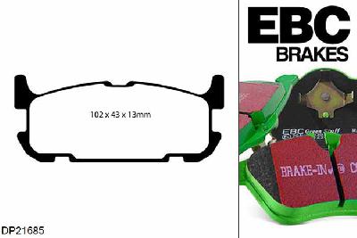 DP21685, Mazda MX5 Mk2 (NB), 1.8 (Sport) (LSD) 2001-2005, EBC Greenstuff remblokken set achteras, Voor modellen met Akebono remklauwen aan de achteras, Voor modellen met remschijf diameter van 275mm aan de achteras