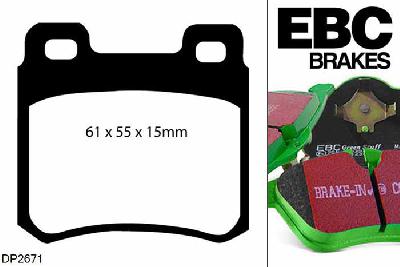 DP2671, Mercedes E-Class (W124), E200 Coupe 1993-1996, EBC Greenstuff remblokken set achteras, Voor modellen met ATE remklauwen aan de achteras, Voor modellen met remschijf diameter van 258mm aan de achteras