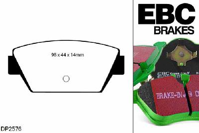 DP2576, Mitsubishi Eclipse, 2.0 4WD 1991-1995, EBC Greenstuff remblokken set achteras, Voor modellen met Akebono remklauwen aan de achteras, Voor modellen met remschijf diameter van 265mm aan de achteras