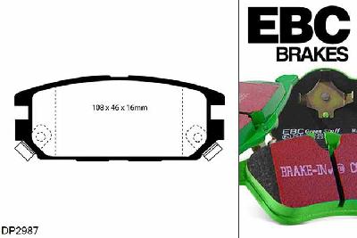 DP2987, Mitsubishi Lancer Evo 5, 2.0 Turbo RS 1997-1999, EBC Greenstuff remblokken set achteras, Voor modellen met remschijf diameter van 284mm aan de achteras