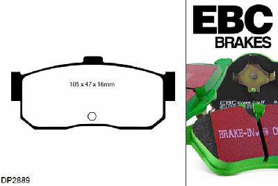 DP2889, Nissan 100NX, 1.6 1991-1995, EBC Greenstuff remblokken set achteras, Voor modellen met remschijf diameter van 234mm aan de achteras