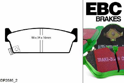 DP2686/2, Nissan 200SX, 1.8 Turbo (S13) 1991-1994, EBC Greenstuff remblokken set achteras, Voor modellen met remschijf diameter van 266mm aan de achteras