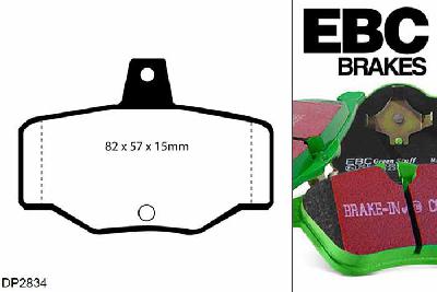 DP2834, Nissan Almera, 1.8 2000-2006, EBC Greenstuff remblokken set achteras, Voor modellen met Girling/TRW remklauwen aan de achteras, Voor modellen met remschijf diameter van 258mm aan de achteras
