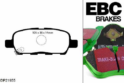 DP21955, Nissan Qashqai +2, 2.0 TD 150 PK 2009-2011, EBC Greenstuff remblokken set achteras, Voor modellen met Akebono remklauwen aan de achteras, Voor modellen met remschijf diameter van 292mm aan de achteras