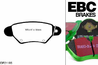 DP21186, Opel Astra (G), 2.0 136 PK 1998-2005, EBC Greenstuff remblokken set achteras, Voor modellen met Bosch remklauwen aan de achteras, Voor modellen met remschijf diameter van 264mm aan de achteras