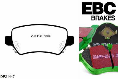 DP21447, Opel Astra (H), 1.8 2005-2010, EBC Greenstuff remblokken set achteras, Voor modellen met Girling/TRW remklauwen aan de achteras, Voor modellen met remschijf diameter van 264mm aan de achteras