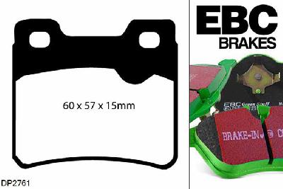 DP2761, Opel Calibra, 2.5 1995-1996, EBC Greenstuff remblokken set achteras, Voor modellen met ATE remklauwen aan de achteras, Voor modellen met remschijf diameter van 286mm aan de achteras