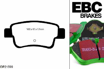 DP21599, Opel Corsa, 1.6 Turbo OPC 207 PK 2011-2014, EBC Greenstuff remblokken set achteras, Voor modellen met Bosch remklauwen aan de achteras