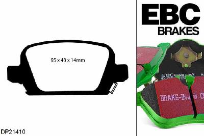 DP21410, Opel Tigra, 1.4 2004-2009, EBC Greenstuff remblokken set achteras, Voor modellen met Girling/TRW remklauwen aan de achteras, Voor modellen met remschijf diameter van 240mm aan de achteras