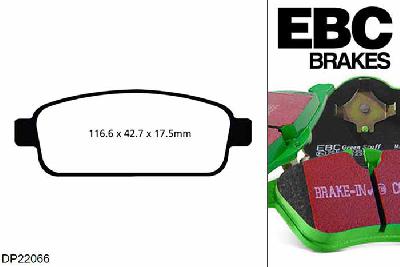 DP22066, Opel Zafira Tourer, 2.0 TD 110 PK 2011-, EBC Greenstuff remblokken set achteras, Voor modellen met TRW remklauwen aan de achteras, Voor modellen met remschijf diameter van 315mm aan de achteras