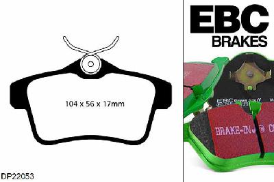 DP22053, Peugeot 3008, 1.6 TD 120 PK 2014-, EBC Greenstuff remblokken set achteras, Voor modellen met remschijf diameter van 267mm aan de achteras