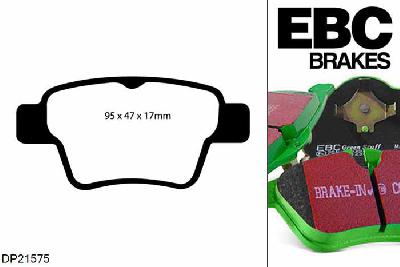 DP21575, Peugeot 207, 1.6 Turbo 175 PK 2007-2012, EBC Greenstuff remblokken set achteras, Voor modellen met Bosch remklauwen aan de achteras, Voor modellen met remschijf diameter van 249mm aan de achteras
