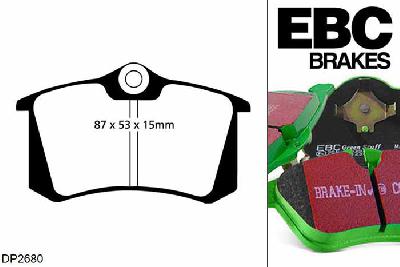 DP2680, Peugeot 308 CC, 1.6 120 PK 2009-, EBC Greenstuff remblokken set achteras, Voor modellen met Girling/TRW remklauwen aan de achteras, Voor modellen met remschijf diameter van 249mm aan de achteras
