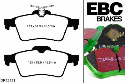 DP22121, Peugeot 508 RXH, 2.0 TD hybrid 200 PK 2012-, EBC Greenstuff remblokken set achteras, Voor modellen met ATE remklauwen aan de achteras, Voor modellen met remschijf diameter van 290mm aan de achteras
