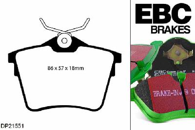 DP21551, Peugeot 607, 2.0 TD 2005-2010, EBC Greenstuff remblokken set achteras, Voor modellen met remschijf diameter van 290mm aan de achteras