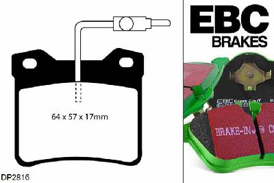 DP2816, Peugeot 607, 3.0 2000-2004, EBC Greenstuff remblokken set achteras, Voor modellen met ATE remklauwen aan de achteras, Voor modellen met remschijf diameter van 289mm aan de achteras