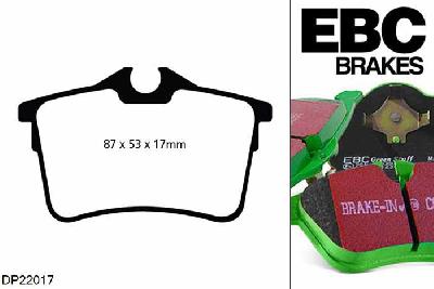 DP22017, Peugeot Partner Tepee, 1.6 2008-, EBC Greenstuff remblokken set achteras, Voor modellen met remschijf diameter van 267mm aan de achteras