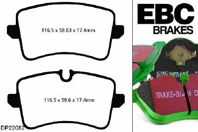 DP22082, Porsche Macan, 2.0 Turbo 237 PK 2014-, EBC Greenstuff remblokken set achteras, Voor modellen met TRW remklauwen aan de achteras, Voor modellen met remschijf diameter van 330mm aan de achteras