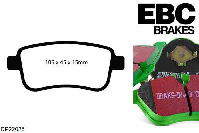 DP22025, Renault Grand Scenic, 1.9 TD 2009-2012, EBC Greenstuff remblokken set achteras, Voor modellen met Bosch remklauwen aan de achteras, Voor modellen met remschijf diameter van 274mm aan de achteras