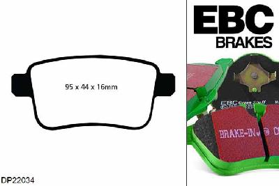 DP22034, Renault Kangoo, 1.6 87 PK 2008-, EBC Greenstuff remblokken set achteras, Voor modellen met TRW remklauwen aan de achteras, Voor modellen met remschijf diameter van 274mm aan de achteras