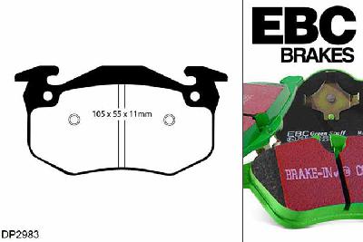 DP2983, Renault Megane MK1 Convertible, 2.0 16v 140 PK 1999-2003, EBC Greenstuff remblokken set achteras, Voor modellen met Bendix remklauwen aan de achteras, Voor modellen met remschijf diameter van 238mm aan de achteras
