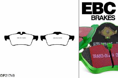 DP21749, Saab 9-mrt, 1.9 TD 150 PK 2004-2011, EBC Greenstuff remblokken set achteras, Voor modellen met ATE remklauwen aan de achteras, Voor modellen met remschijf diameter van 292mm aan de achteras