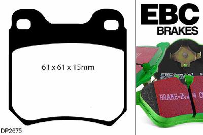 DP2675, Saab 9-mrt, 2.0 1998-2002, EBC Greenstuff remblokken set achteras, Voor modellen met ATE remklauwen aan de achteras, Voor modellen met remschijf diameter van 286mm aan de achteras