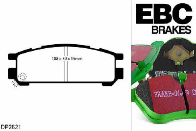 DP2821, Subaru Impreza, 1.6 2000-2002, EBC Greenstuff remblokken set achteras, Voor modellen met remschijf diameter van 266mm aan de achteras