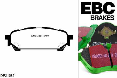 DP21687, Subaru Impreza, 2.0 2002-2007, EBC Greenstuff remblokken set achteras, Voor modellen met remschijf diameter van 266mm aan de achteras